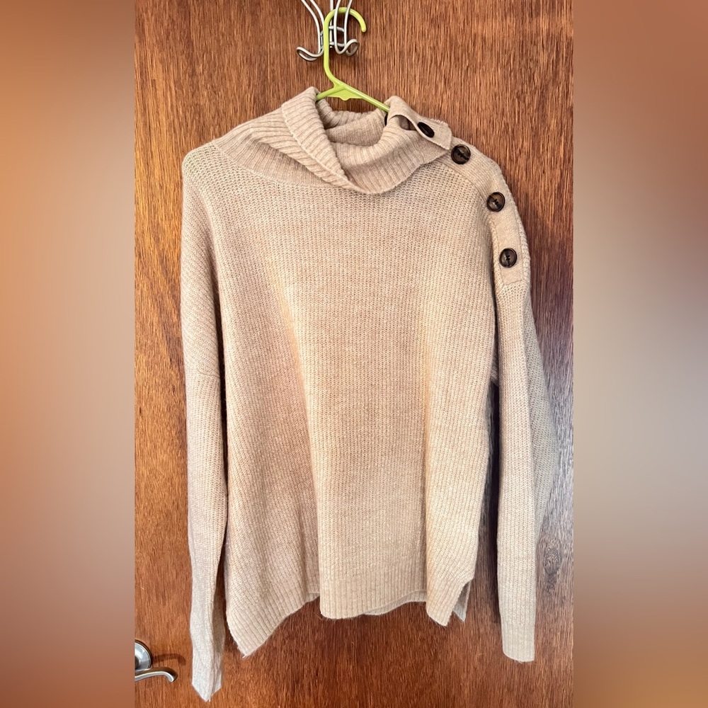 Staccato Cream Button-Shoulder Turtleneck Sweater
